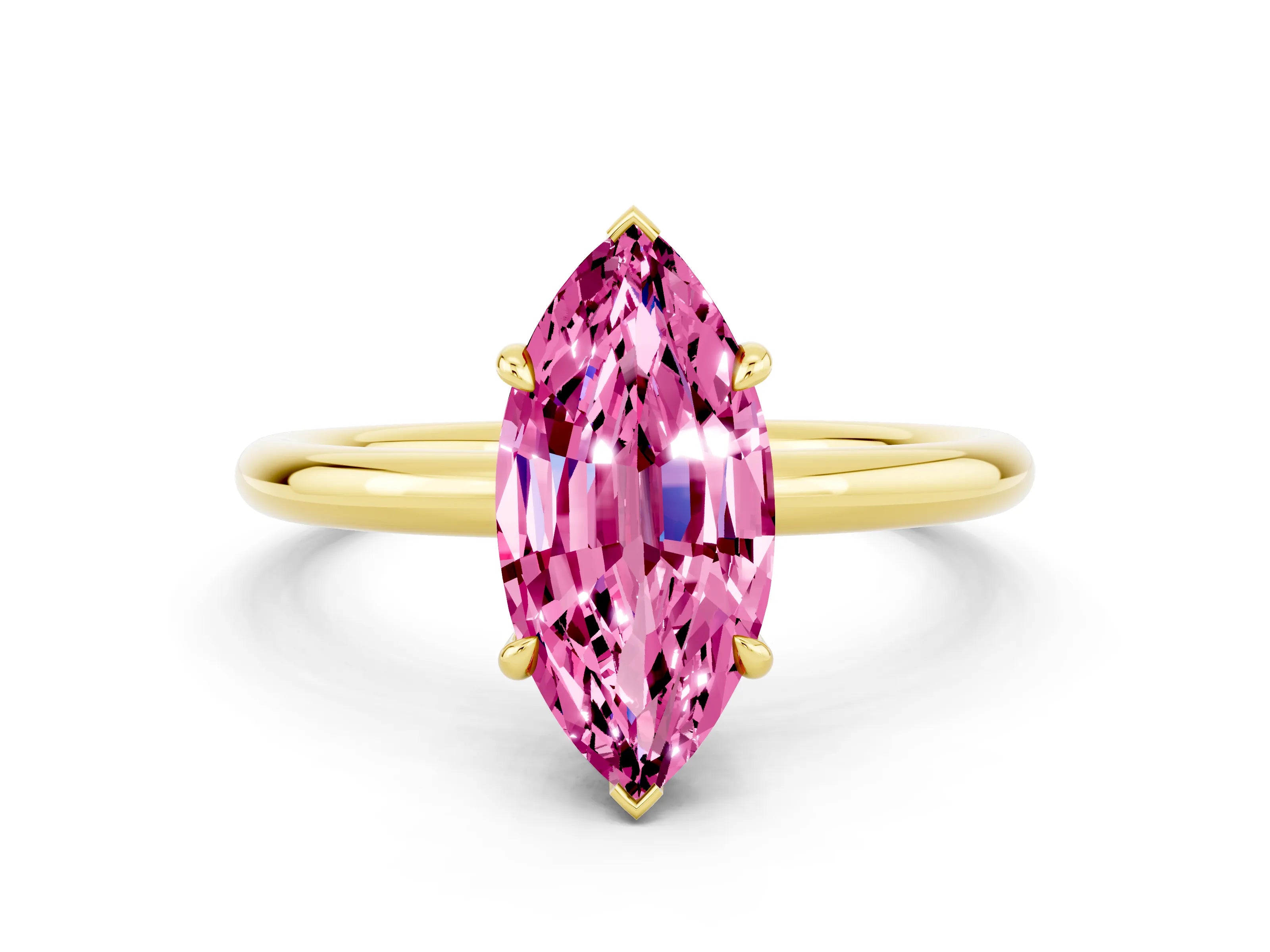 Yellow gold Marquise Cut Pink Sapphire Solitaire Ring with Thin Band and Four-Prong Setting_36