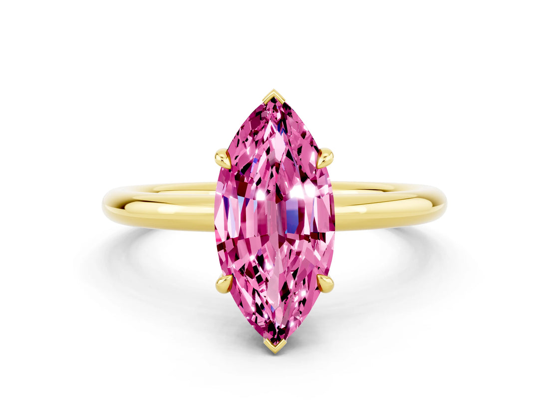 Yellow gold Marquise Cut Pink Sapphire Solitaire Ring with Thin Band and Four-Prong Setting_36