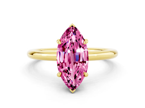 Yellow gold Marquise Cut Pink Sapphire Solitaire Ring with Thin Band and Four-Prong Setting_36