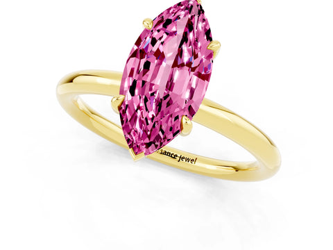 Yellow gold Marquise Cut Pink Sapphire Solitaire Ring with Thin Band and Four-Prong Setting_37