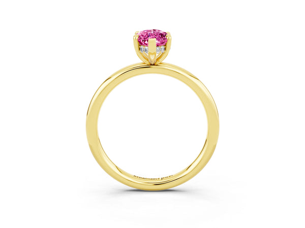 Yellow gold Marquise Cut Pink Sapphire Solitaire Ring with Thin Band and Four-Prong Setting