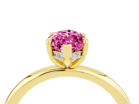 Yellow gold Marquise Cut Pink Sapphire Solitaire Ring with Thin Band and Four-Prong Setting_40