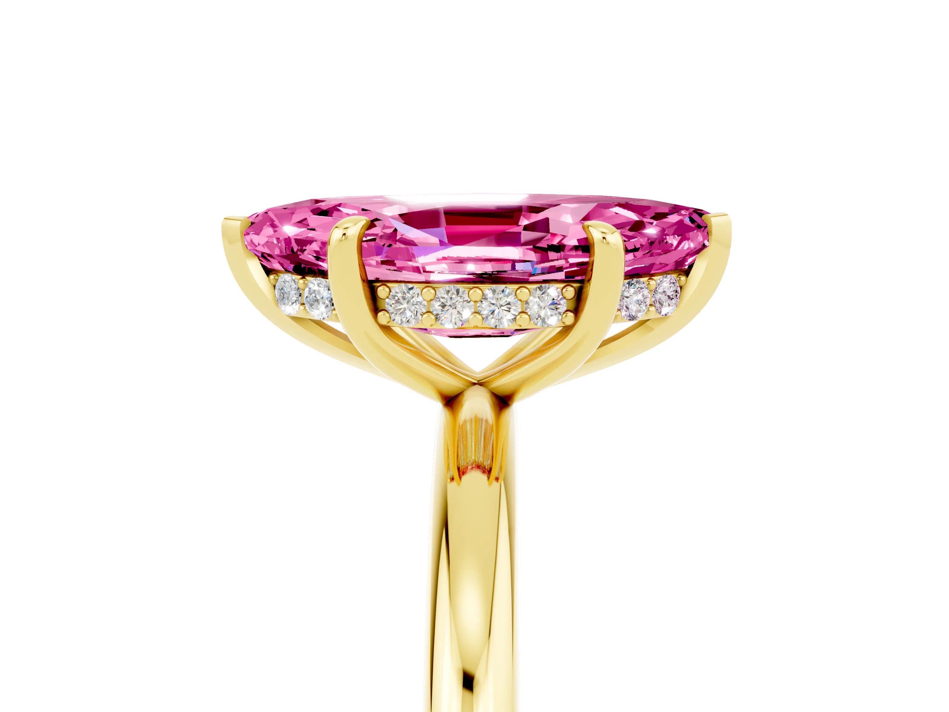 Yellow gold Marquise Cut Pink Sapphire Solitaire Ring with Thin Band and Four-Prong Setting_41