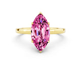 Yellow gold Marquise Cut Pink Sapphire Solitaire Ring with Thin Band and Prong Setting_12