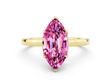 Yellow gold Marquise Cut Pink Sapphire Solitaire Ring with Thin Band and Prong Setting_24