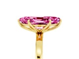 Yellow gold Marquise Cut Pink Sapphire Solitaire Ring with Thin Band and Prong Setting_29