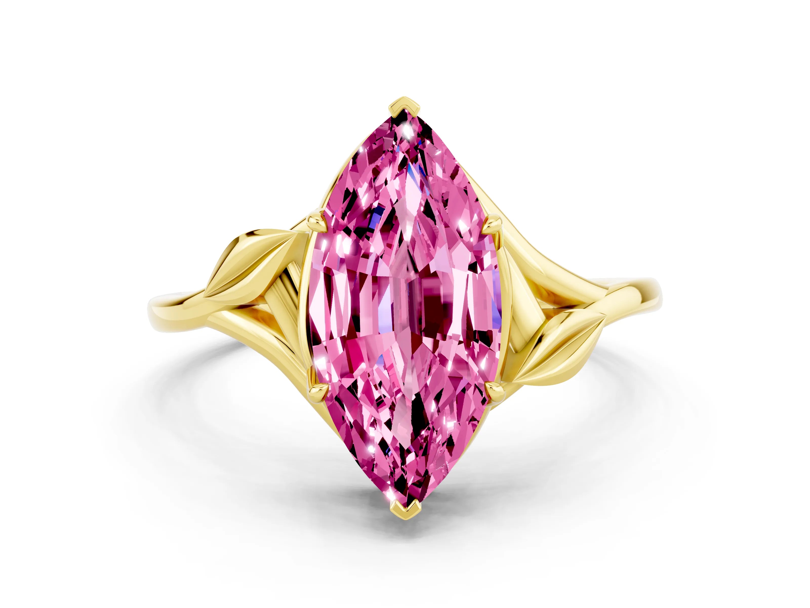Yellow gold Marquise Cut Pink Sapphire Solitaire Ring with Twist Band and Four-Prong Setting_24