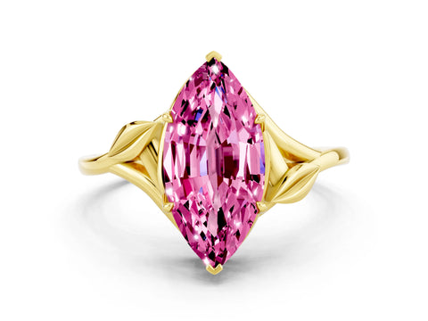 Yellow gold Marquise Cut Pink Sapphire Solitaire Ring with Twist Band and Four-Prong Setting_24
