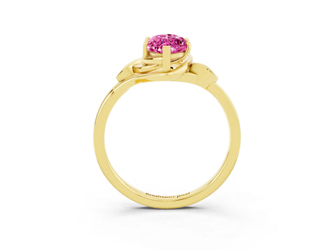 Yellow gold Marquise Cut Pink Sapphire Solitaire Ring with Twist Band and Four-Prong Setting_27