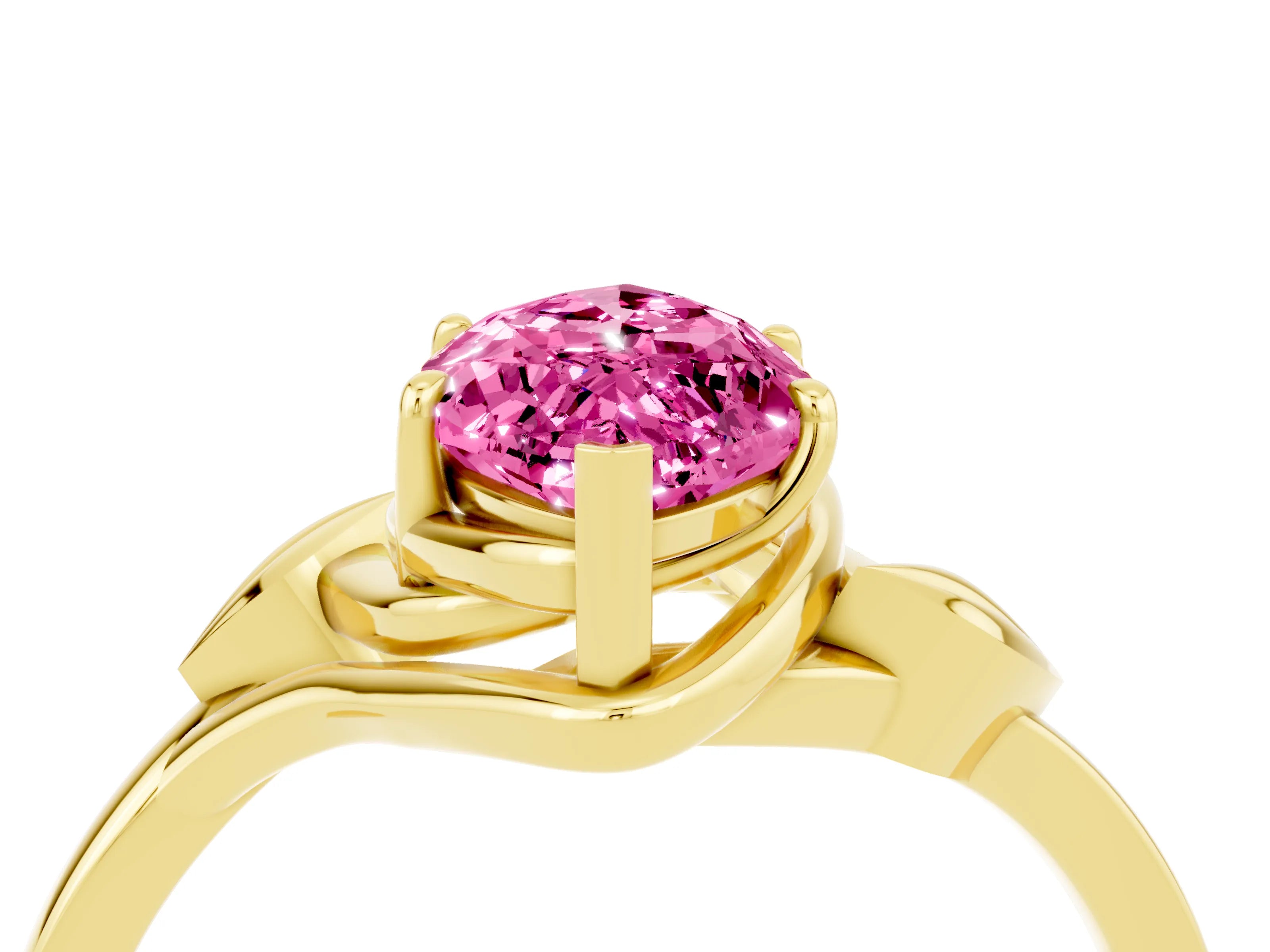 Yellow gold Marquise Cut Pink Sapphire Solitaire Ring with Twist Band and Four-Prong Setting_28