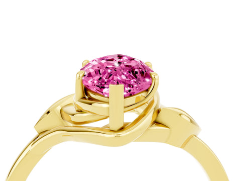 Yellow gold Marquise Cut Pink Sapphire Solitaire Ring with Twist Band and Four-Prong Setting_28