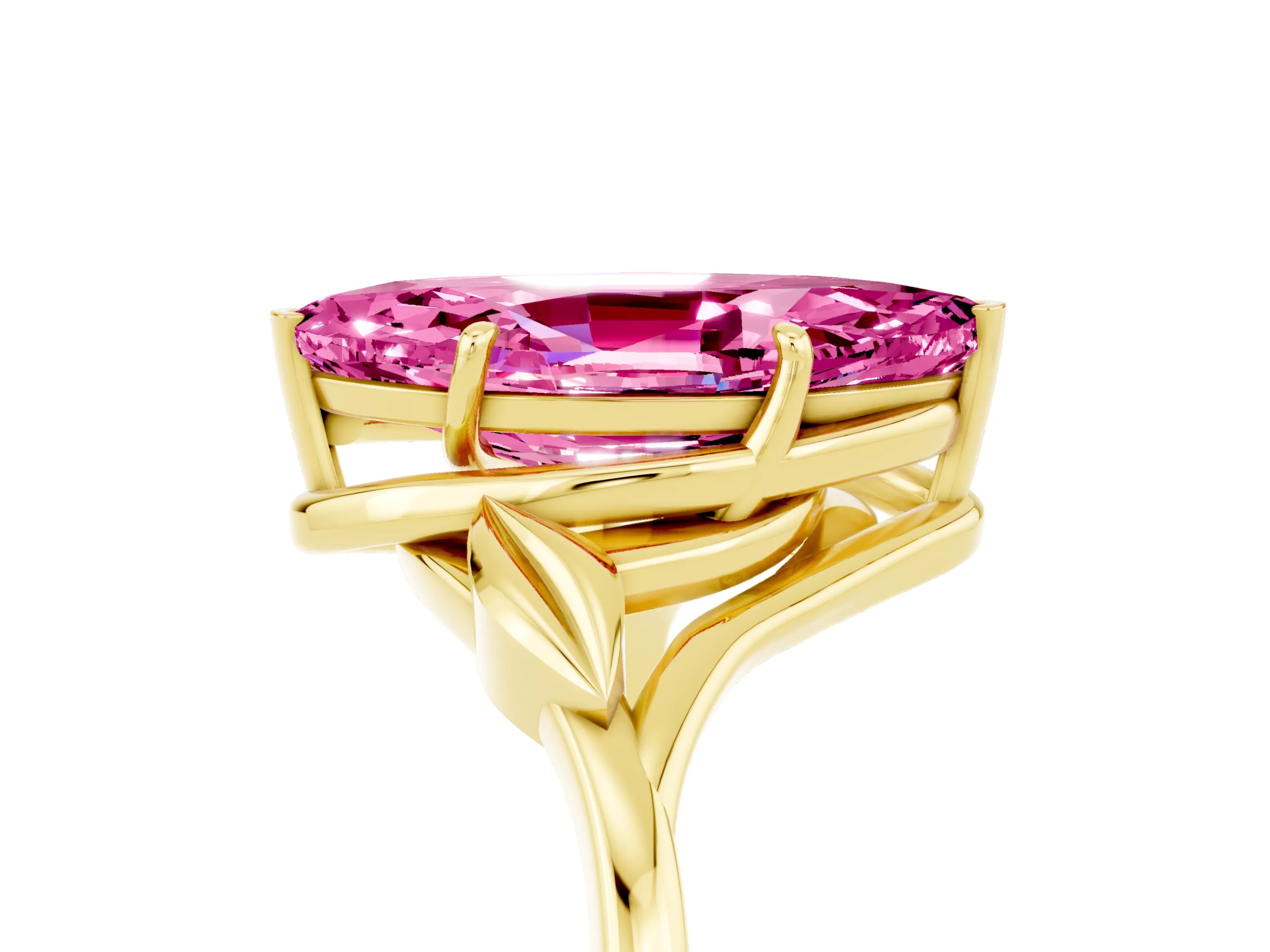 Yellow gold Marquise Cut Pink Sapphire Solitaire Ring with Twist Band and Four-Prong Setting_29