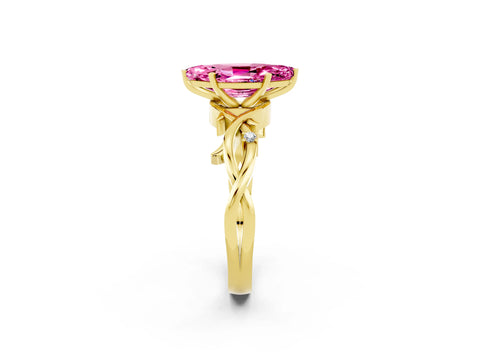 Yellow gold Marquise Cut Pink Sapphire Solitaire Ring with Twisted Band and Prong Setting_2