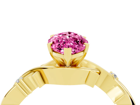 Yellow gold Marquise Cut Pink Sapphire Solitaire Ring with Twisted Band and Prong Setting_4