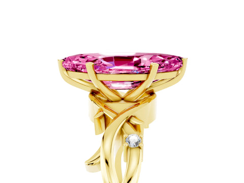Yellow gold Marquise Cut Pink Sapphire Solitaire Ring with Twisted Band and Prong Setting_5