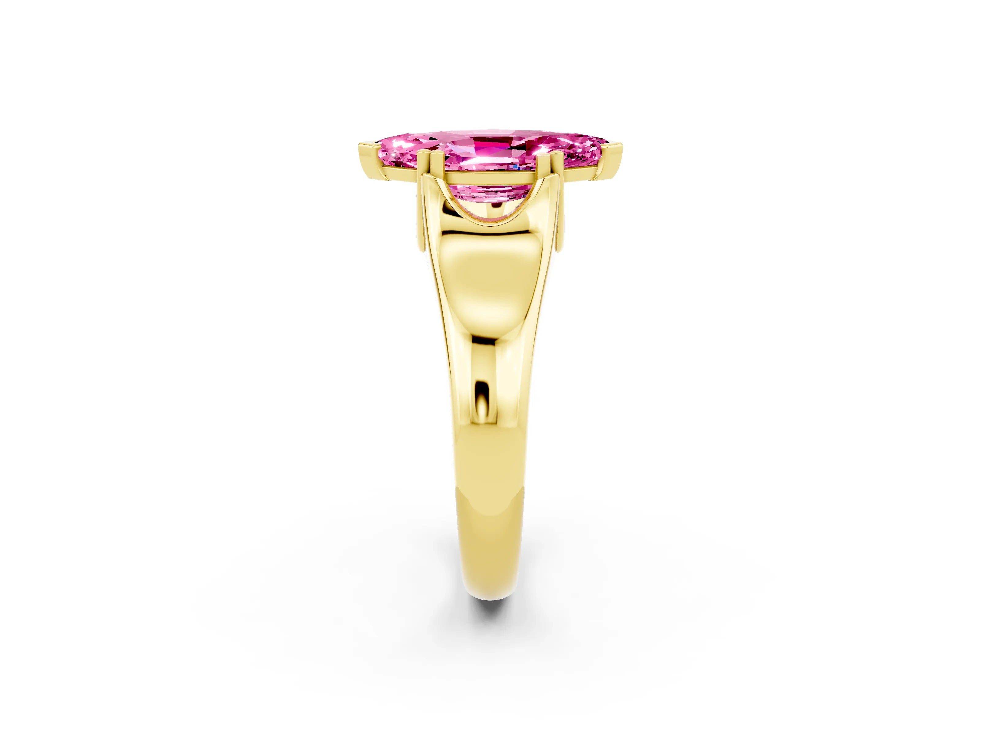Yellow gold Marquise Cut Pink Sapphire Solitaire Ring with Wide Band and Prong Setting_26