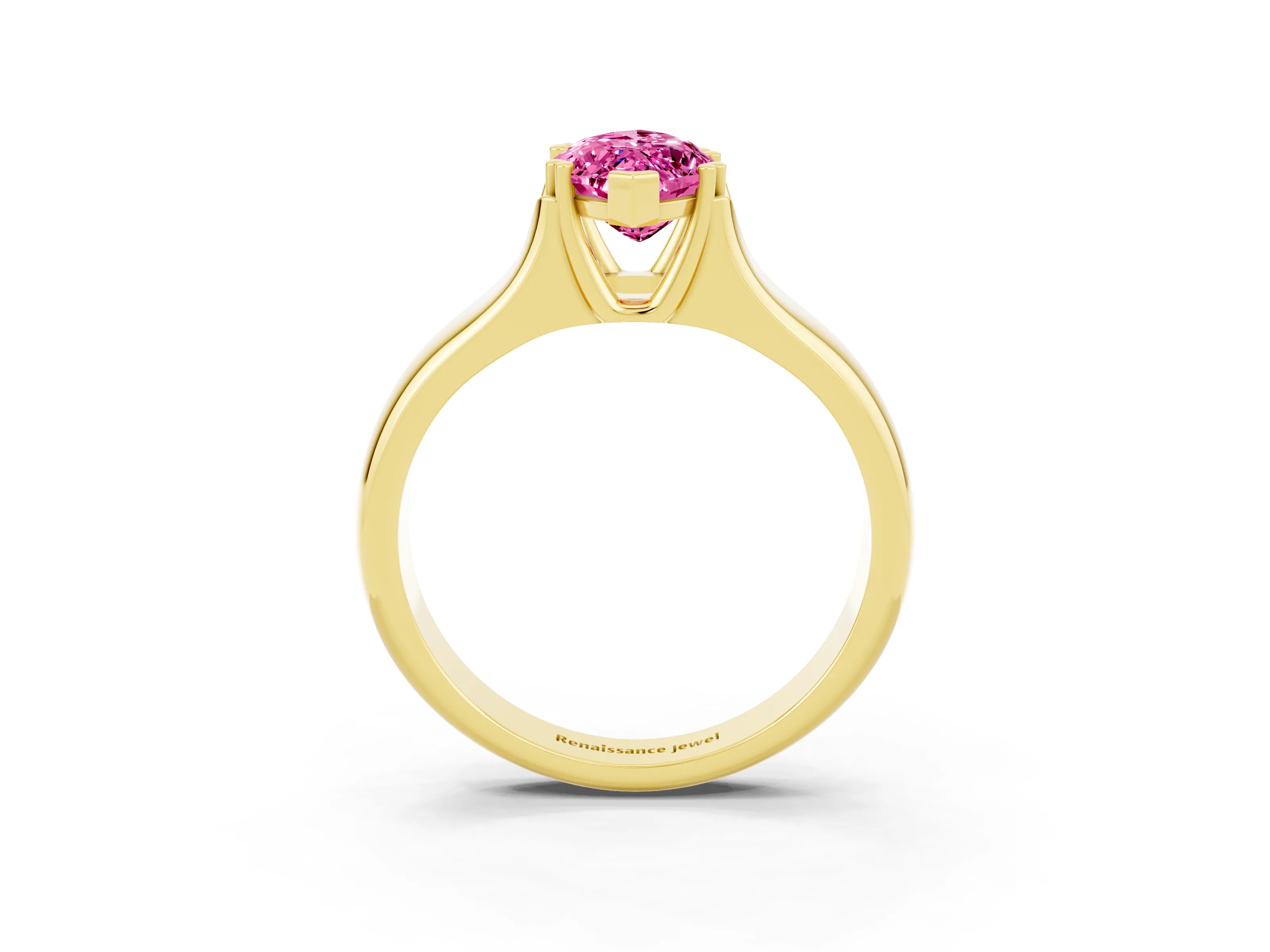 Yellow gold Marquise Cut Pink Sapphire Solitaire Ring with Wide Band and Prong Setting_27