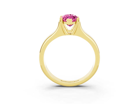 Yellow gold Marquise Cut Pink Sapphire Solitaire Ring with Wide Band and Prong Setting_27