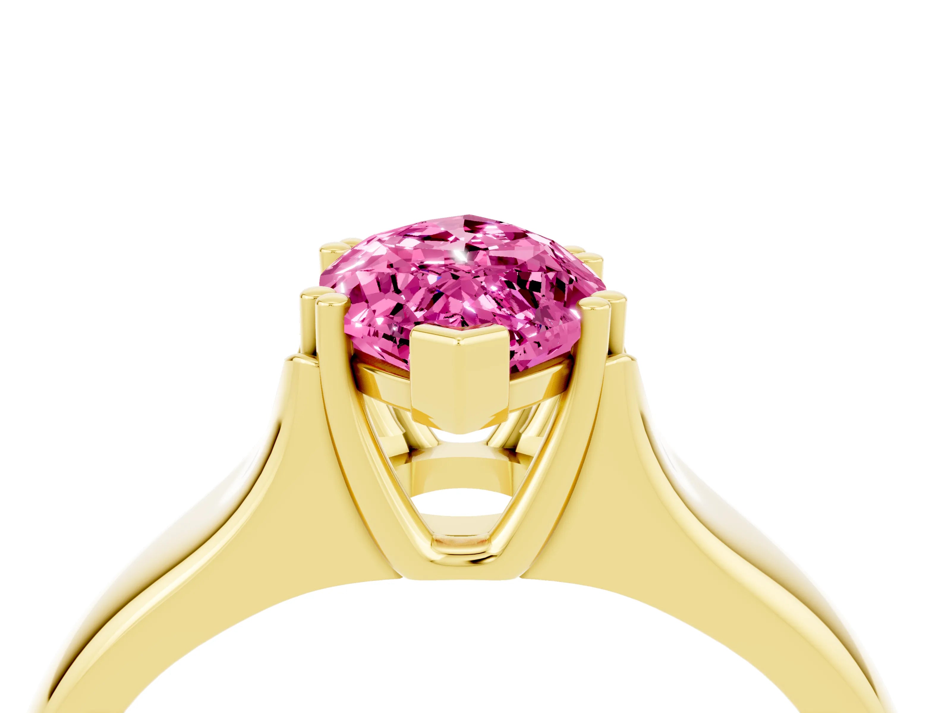 Yellow gold Marquise Cut Pink Sapphire Solitaire Ring with Wide Band and Prong Setting_28