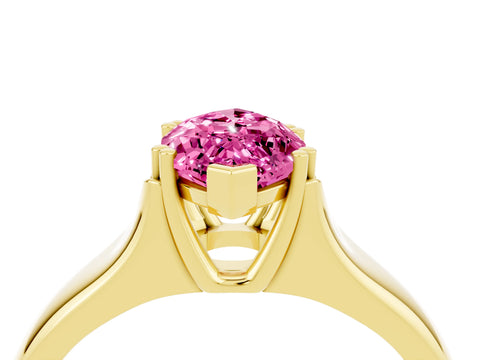 Yellow gold Marquise Cut Pink Sapphire Solitaire Ring with Wide Band and Prong Setting_28