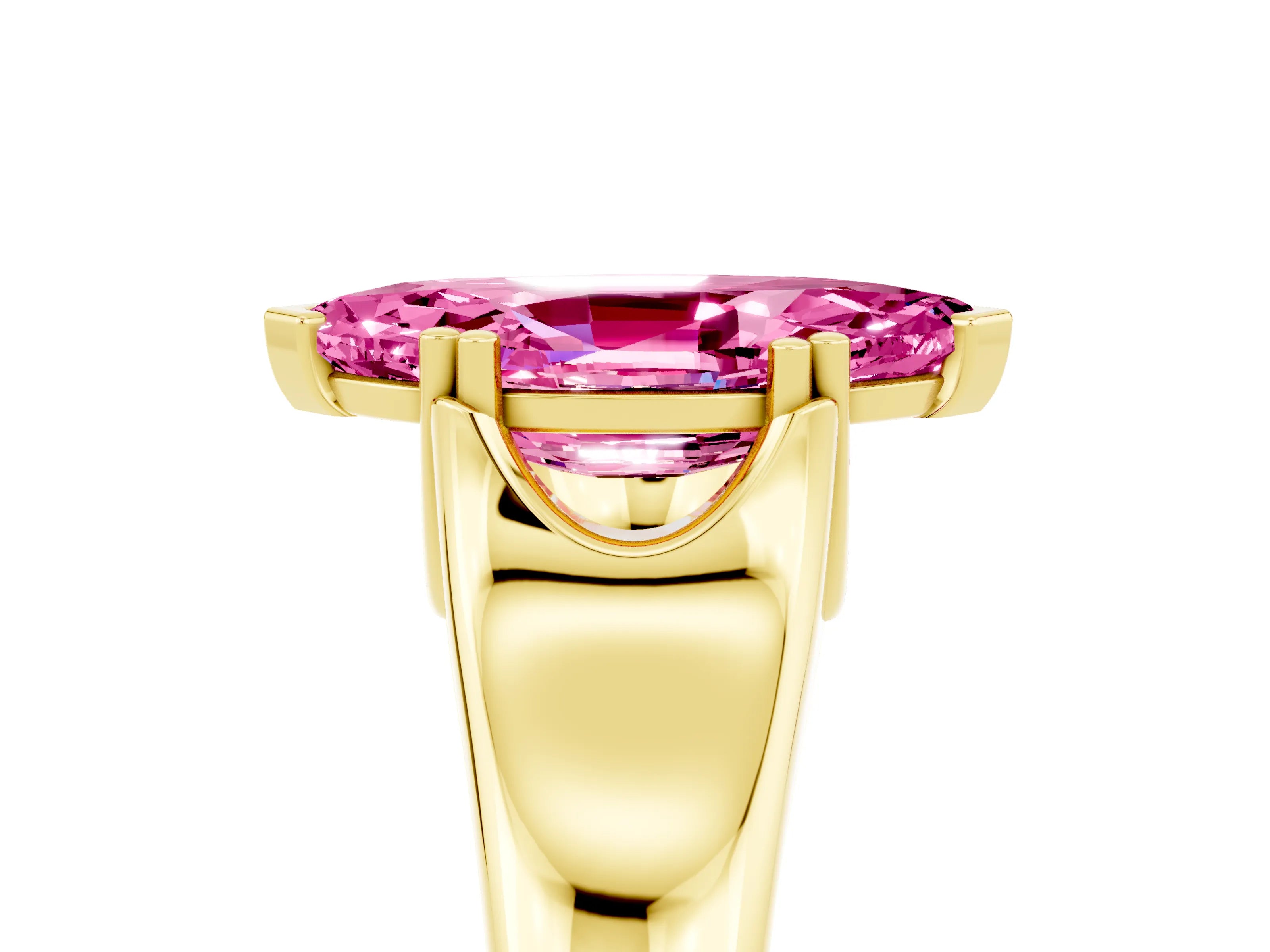 Yellow gold Marquise Cut Pink Sapphire Solitaire Ring with Wide Band and Prong Setting_29