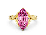Yellow gold Marquise Cut Pink Sapphire Solitaire Twist Band Prong Setting Ring_84