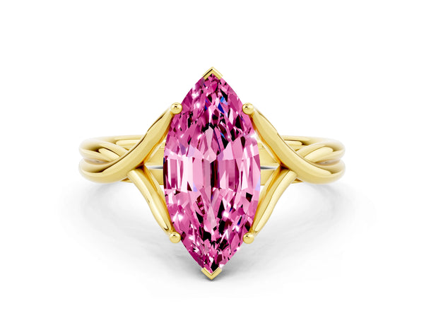 Yellow gold Marquise Cut Pink Sapphire Solitaire Twist Band Prong Setting Ring