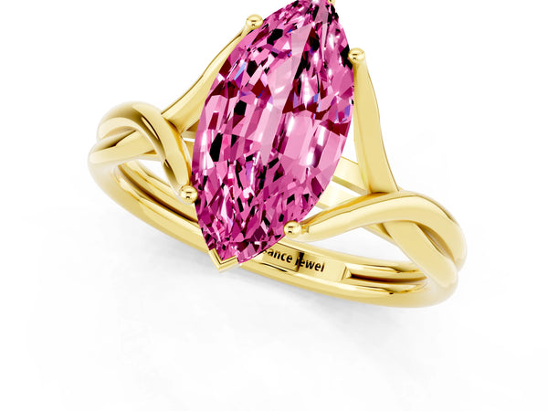 Yellow gold Marquise Cut Pink Sapphire Solitaire Twist Band Prong Setting Ring