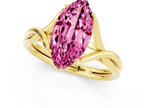 Yellow gold Marquise Cut Pink Sapphire Solitaire Twist Band Prong Setting Ring_85