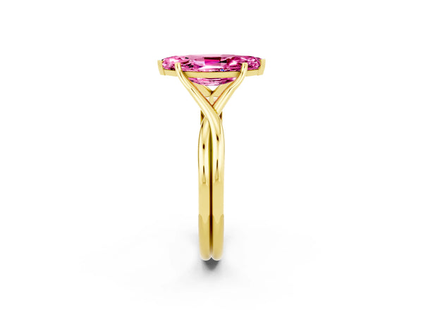 Yellow gold Marquise Cut Pink Sapphire Solitaire Twist Band Prong Setting Ring