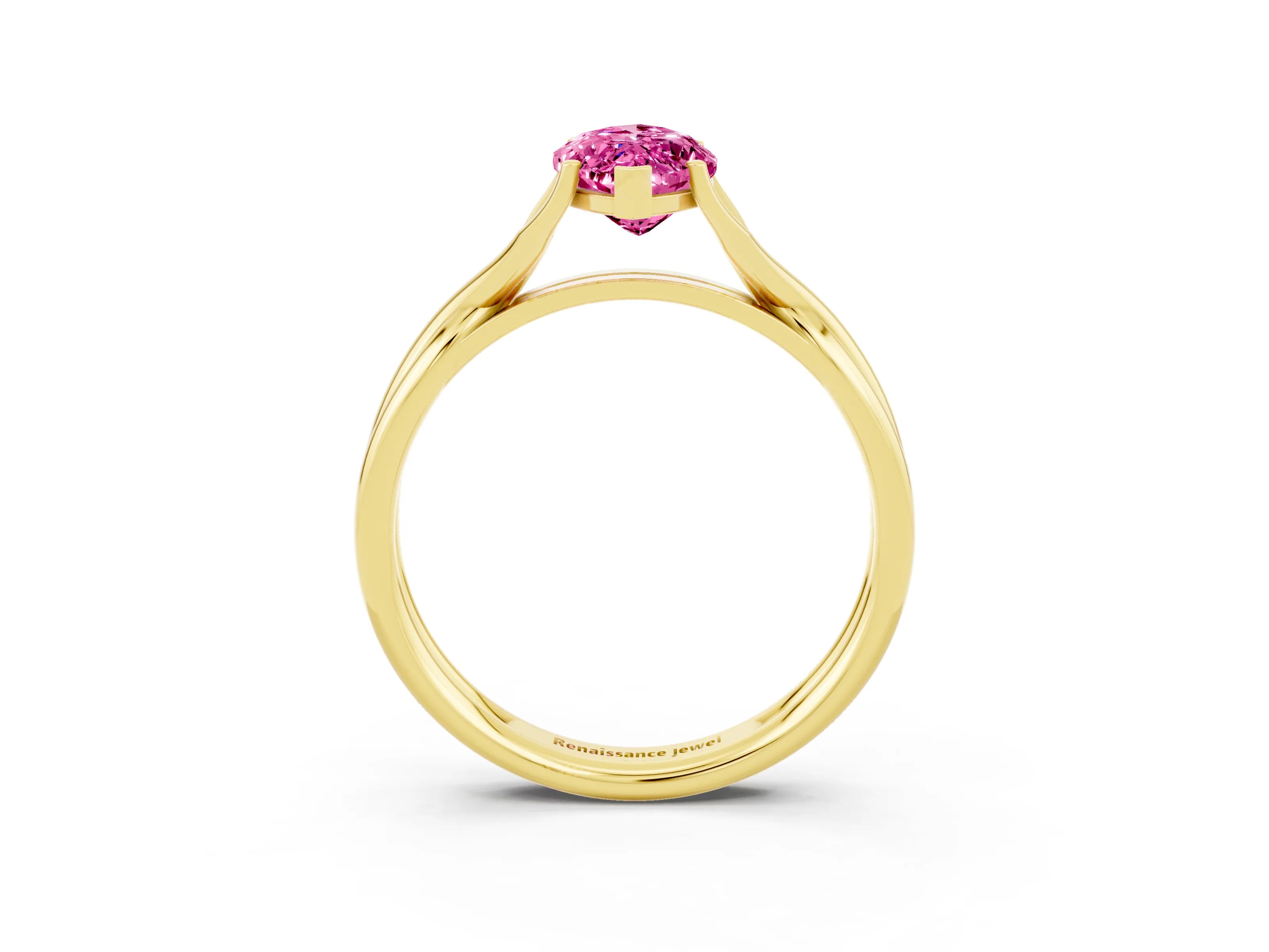 Yellow gold Marquise Cut Pink Sapphire Solitaire Twist Band Prong Setting Ring_87
