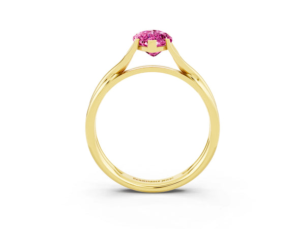 Yellow gold Marquise Cut Pink Sapphire Solitaire Twist Band Prong Setting Ring