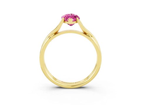 Yellow gold Marquise Cut Pink Sapphire Solitaire Twist Band Prong Setting Ring_87
