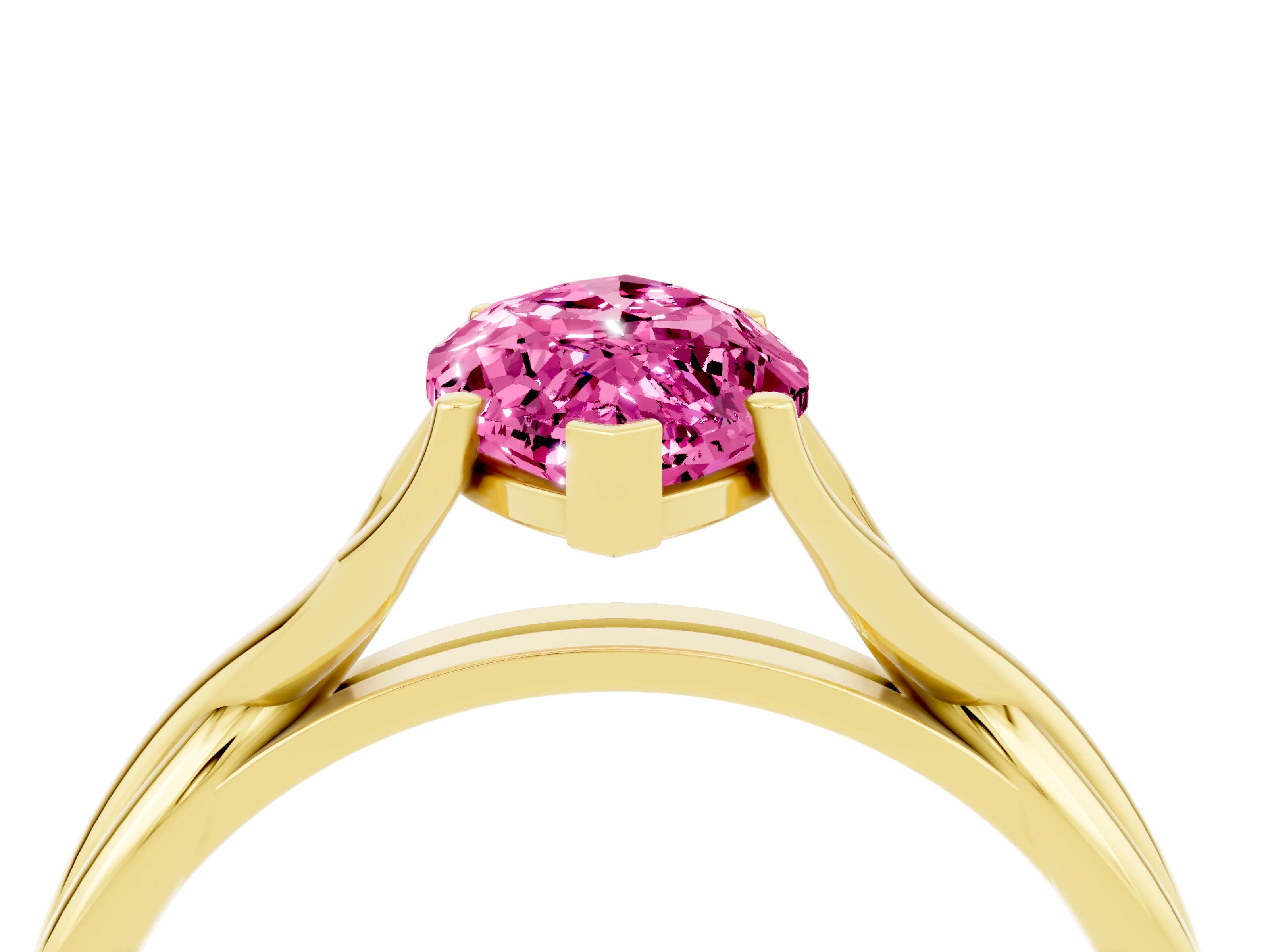 Yellow gold Marquise Cut Pink Sapphire Solitaire Twist Band Prong Setting Ring_88
