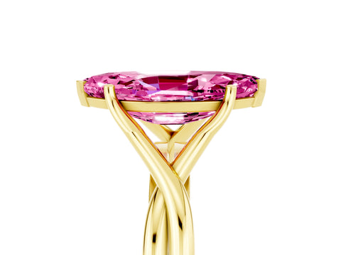 Yellow gold Marquise Cut Pink Sapphire Solitaire Twist Band Prong Setting Ring_89
