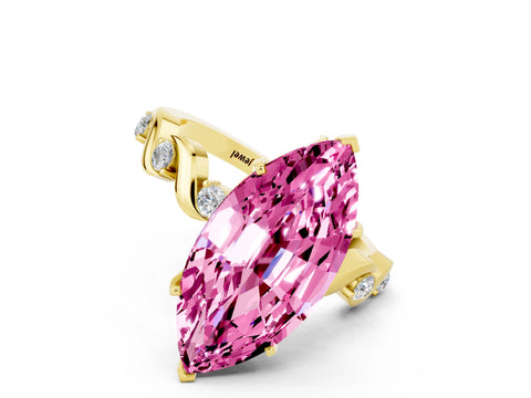 Yellow gold Marquise Cut Pink Sapphire Solitaire Twisted Band with Round  Accents and Prong Setting_12