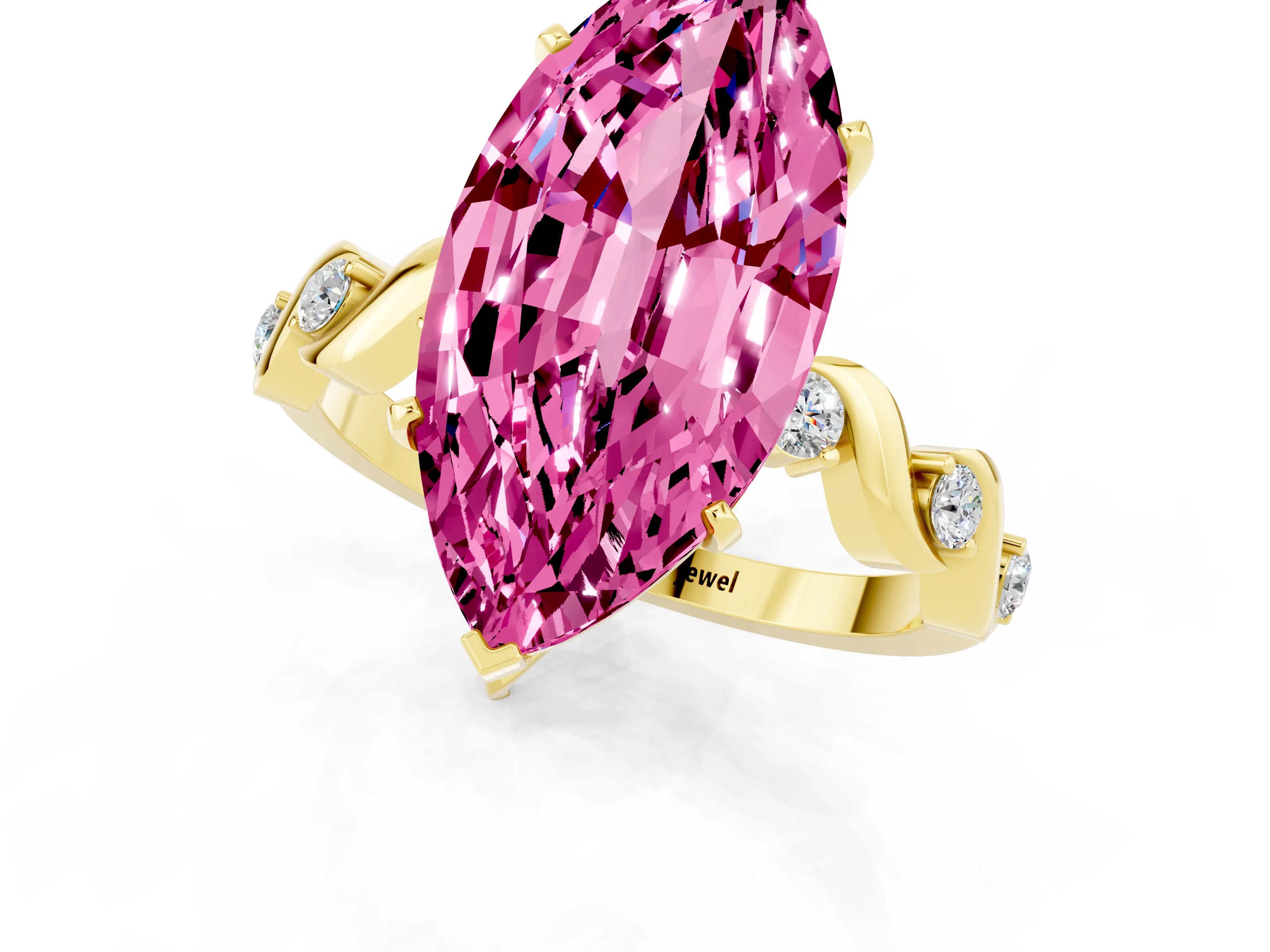 Yellow gold Marquise Cut Pink Sapphire Solitaire Twisted Band with Round  Accents and Prong Setting_13