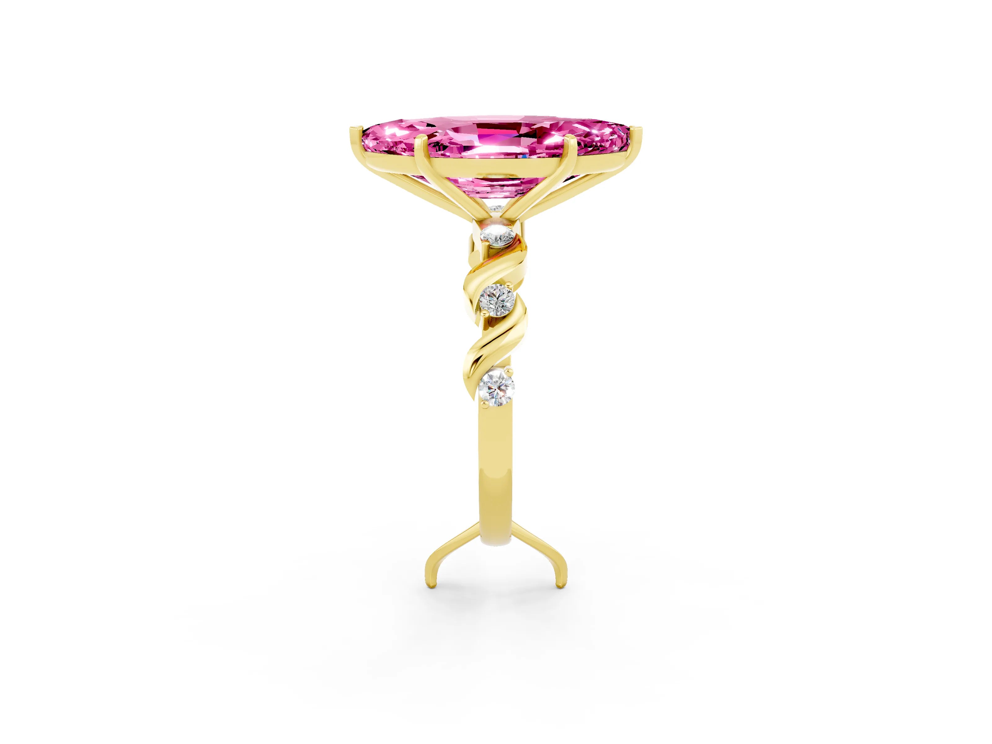 Yellow gold Marquise Cut Pink Sapphire Solitaire Twisted Band with Round  Accents and Prong Setting_14