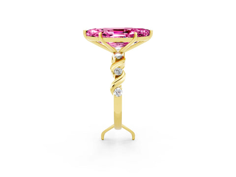 Yellow gold Marquise Cut Pink Sapphire Solitaire Twisted Band with Round  Accents and Prong Setting_14
