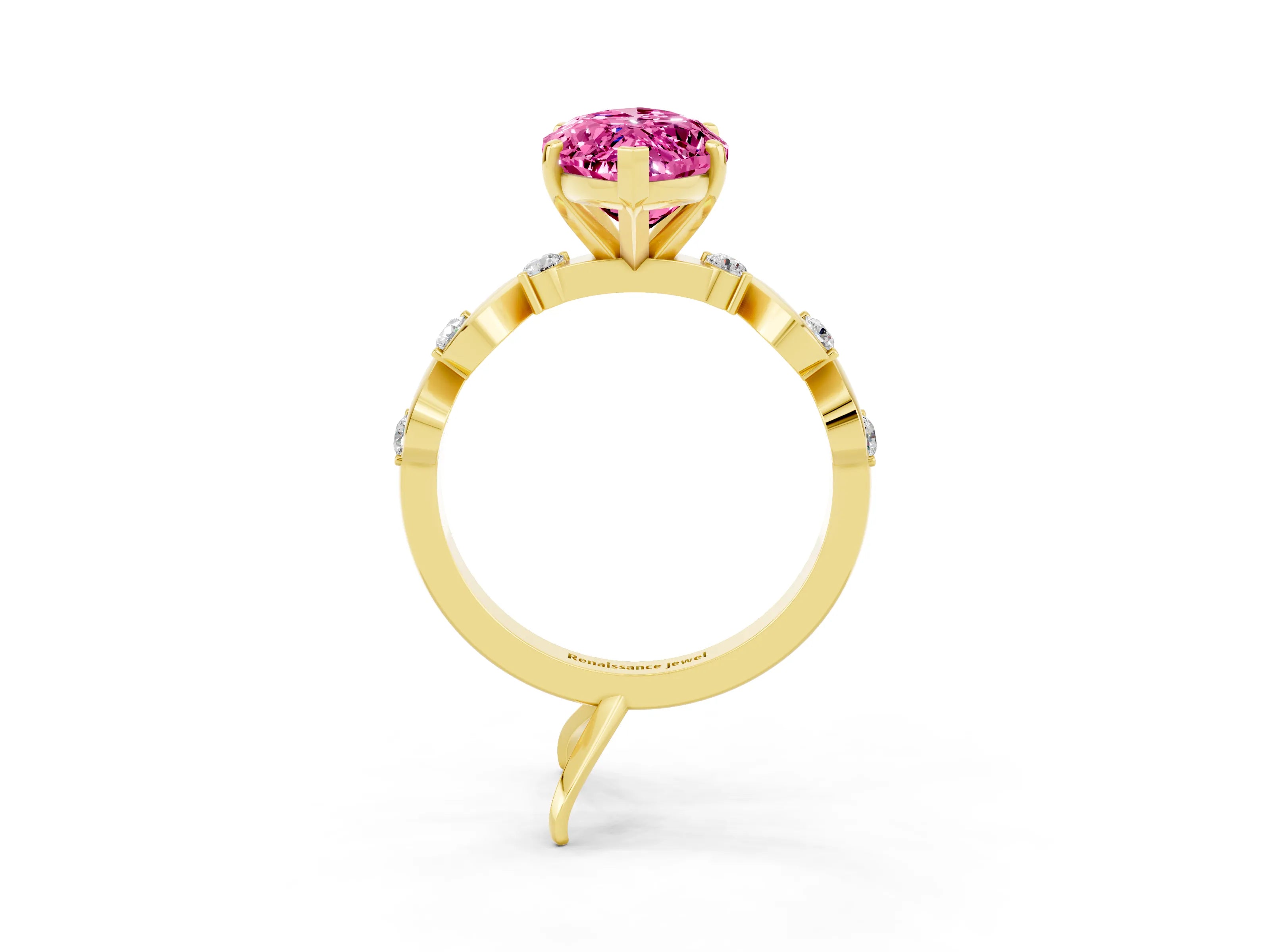 Yellow gold Marquise Cut Pink Sapphire Solitaire Twisted Band with Round  Accents and Prong Setting_15
