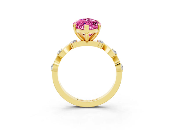 Yellow gold Marquise Cut Pink Sapphire Solitaire Twisted Band with Round  Accents and Prong Setting