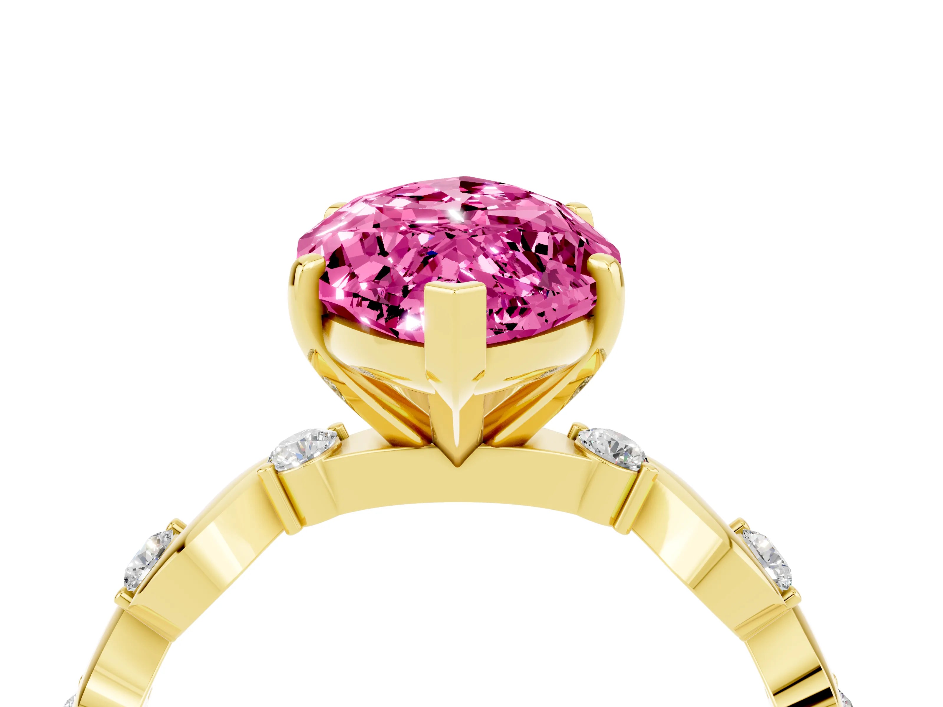 Yellow gold Marquise Cut Pink Sapphire Solitaire Twisted Band with Round  Accents and Prong Setting_16