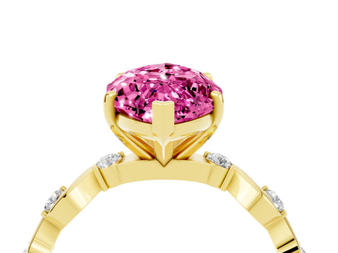 Yellow gold Marquise Cut Pink Sapphire Solitaire Twisted Band with Round  Accents and Prong Setting_16