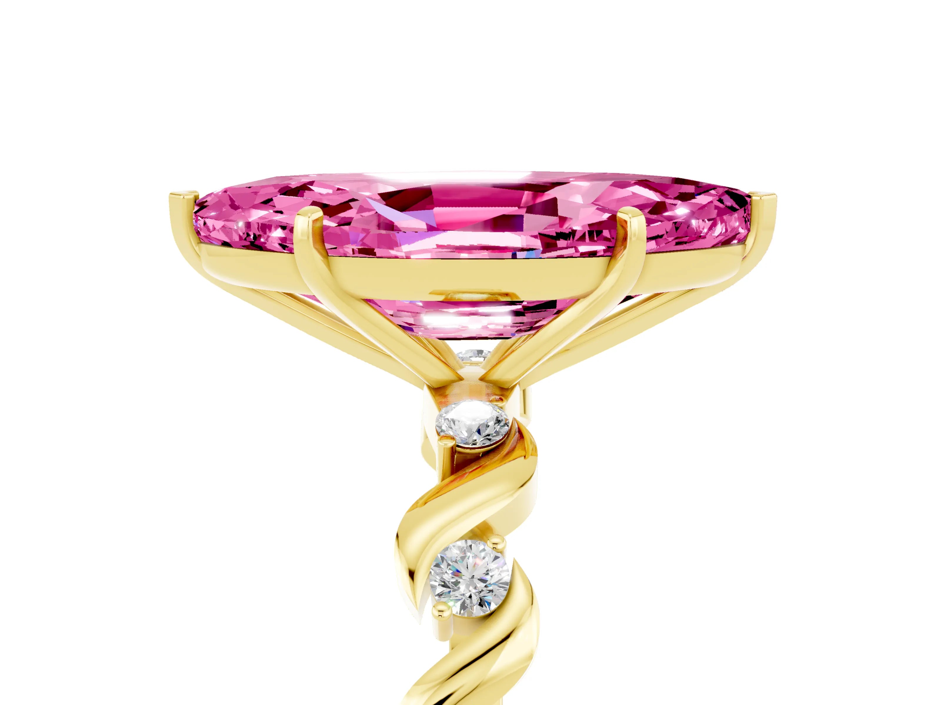 Yellow gold Marquise Cut Pink Sapphire Solitaire Twisted Band with Round  Accents and Prong Setting_17