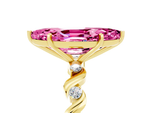 Yellow gold Marquise Cut Pink Sapphire Solitaire Twisted Band with Round  Accents and Prong Setting_17