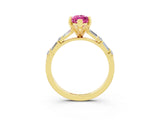 Yellow gold Marquise Cut Pink Sapphire Solitaire with Side Baguettes and Channel Set Band_27
