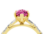 Yellow gold Marquise Cut Pink Sapphire Solitaire with Side Baguettes and Channel Set Band_28