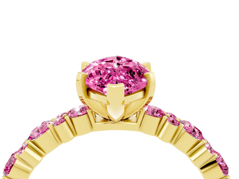 Yellow gold Marquise Cut Pink Sapphire Solitaire with Side Stones, Pave Band, Four-Prong Setting_16