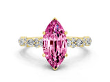Yellow gold Marquise Cut Pink Sapphire Solitaire with Side Stones, Pave Band, Four-Prong Setting_60