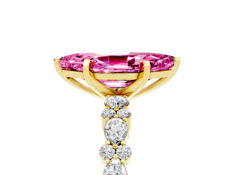 Yellow gold Marquise Cut Pink Sapphire Solitaire with Side Stones, Pave Band, Four-Prong Setting_65